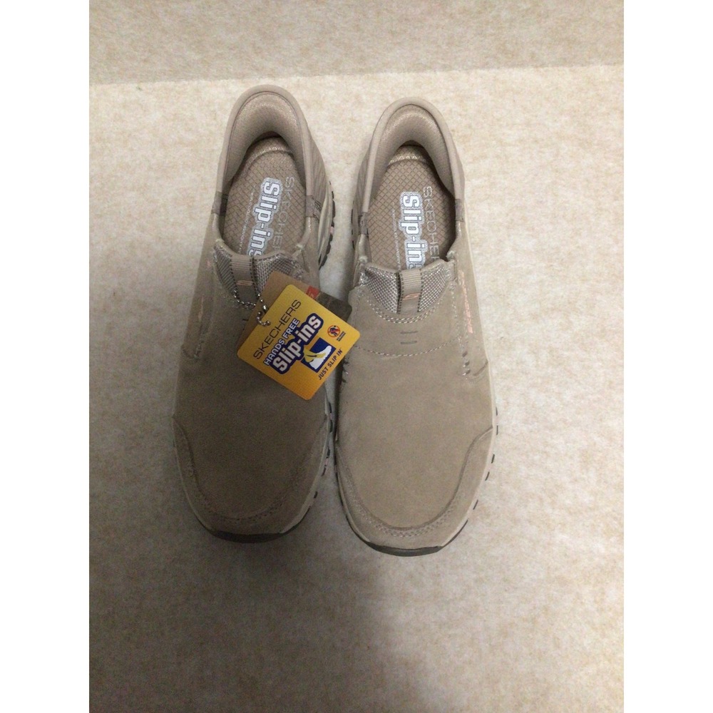 Skechers Hands Free Slipins Relaxed Fit DLux Walker Trail Shoes Taupe Tan Womens